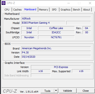 CPU-Z Mainboard tab