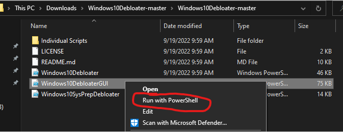 Run with PowerShell context menu