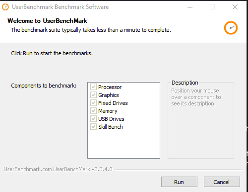 UserBenchmark running component tests